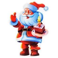 Vetrofania Natalizia a batteria, Babbo Natale con dolce con timer, 25 cm