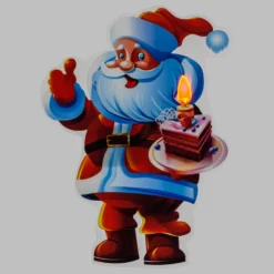 Vetrofania Natalizia a batteria, Babbo Natale con dolce con timer, 25 cm