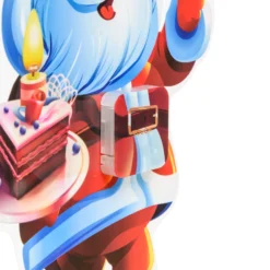Vetrofania Natalizia a batteria, Babbo Natale con dolce con timer, 25 cm