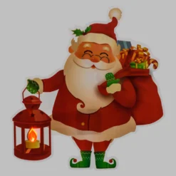 Vetrofania Natalizia a batteria, Babbo Natale con lanterna con timer, 25 cm