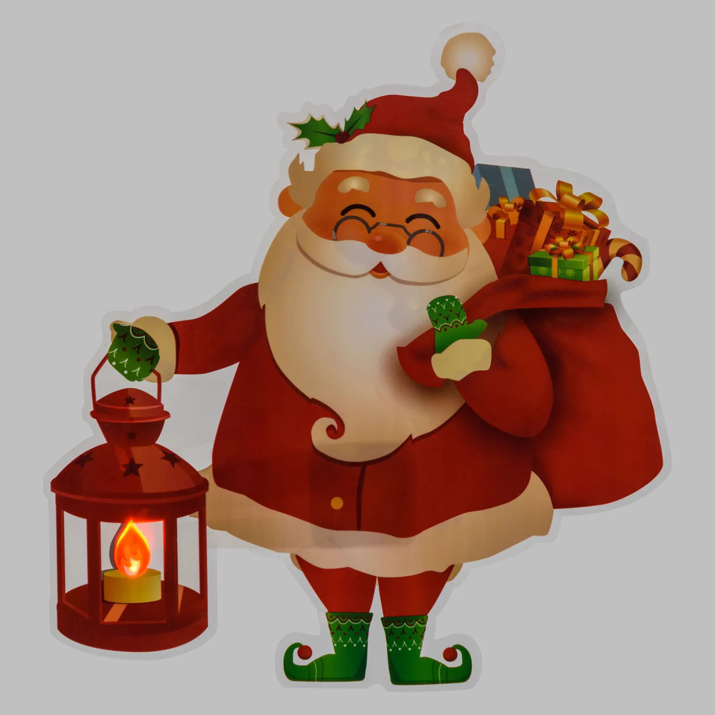 Vetrofania Natalizia a batteria, Babbo Natale con lanterna con timer, 25 cm