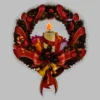 Vetrofania Natalizia a batteria, Corona con Candela con timer, 25 cm