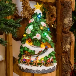 Villaggio di Natale, Albero di Natale con Trenini in movimento, led multicolor