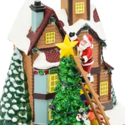Villaggio di Natale, Albero e Babbo su Scala con Trenino rotante, h 21,5 cm