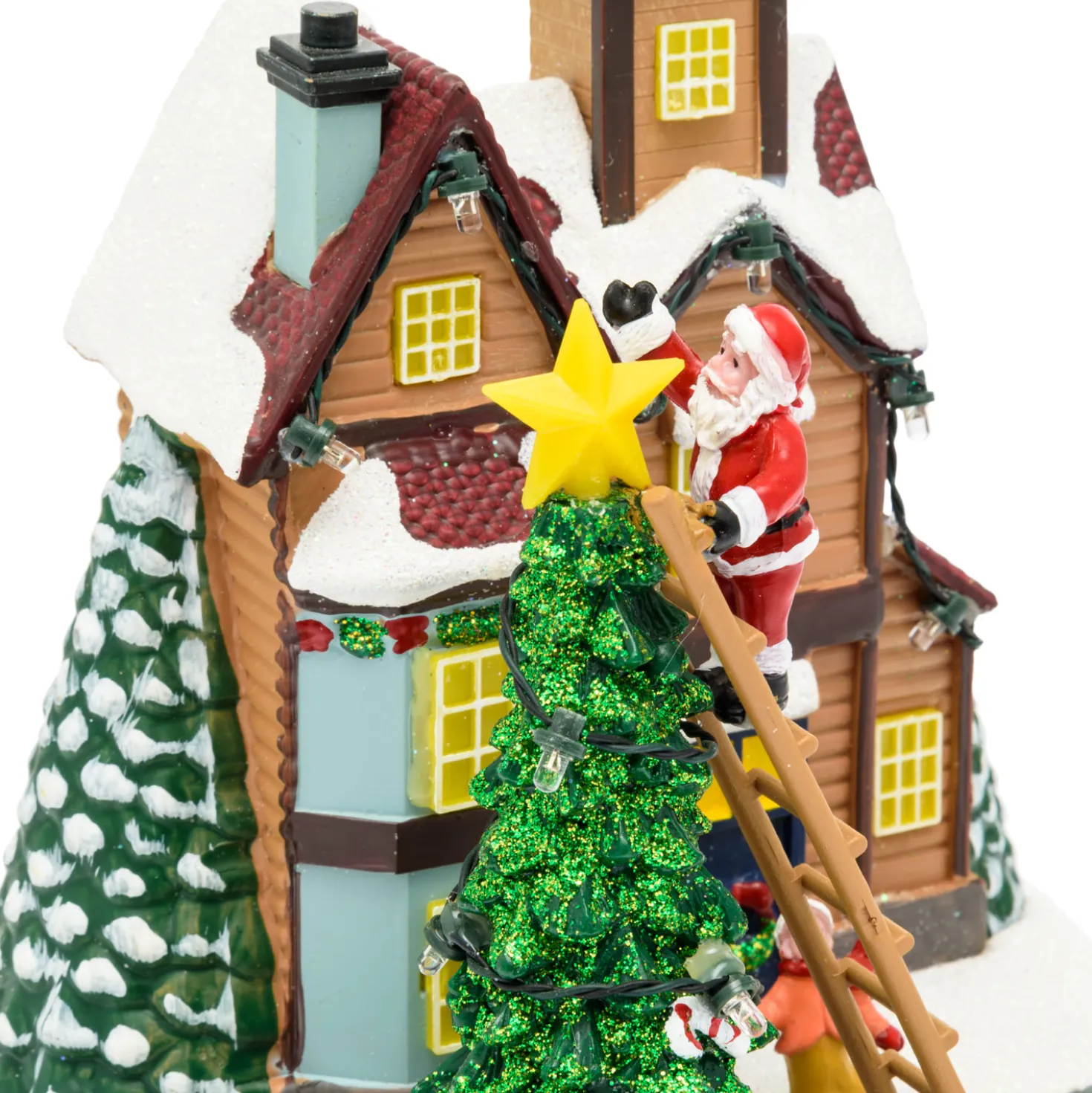 Villaggio di Natale, Albero e Babbo su Scala con Trenino rotante, h 21,5 cm
