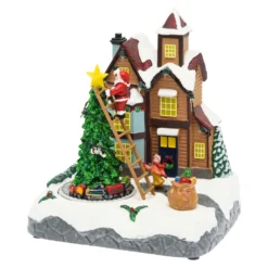 Villaggio di Natale, Albero e Babbo su Scala con Trenino rotante, h 21,5 cm