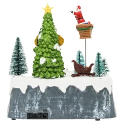 Villaggio di Natale, Albero e Babbo che lo decora in movimento, h 22 cm