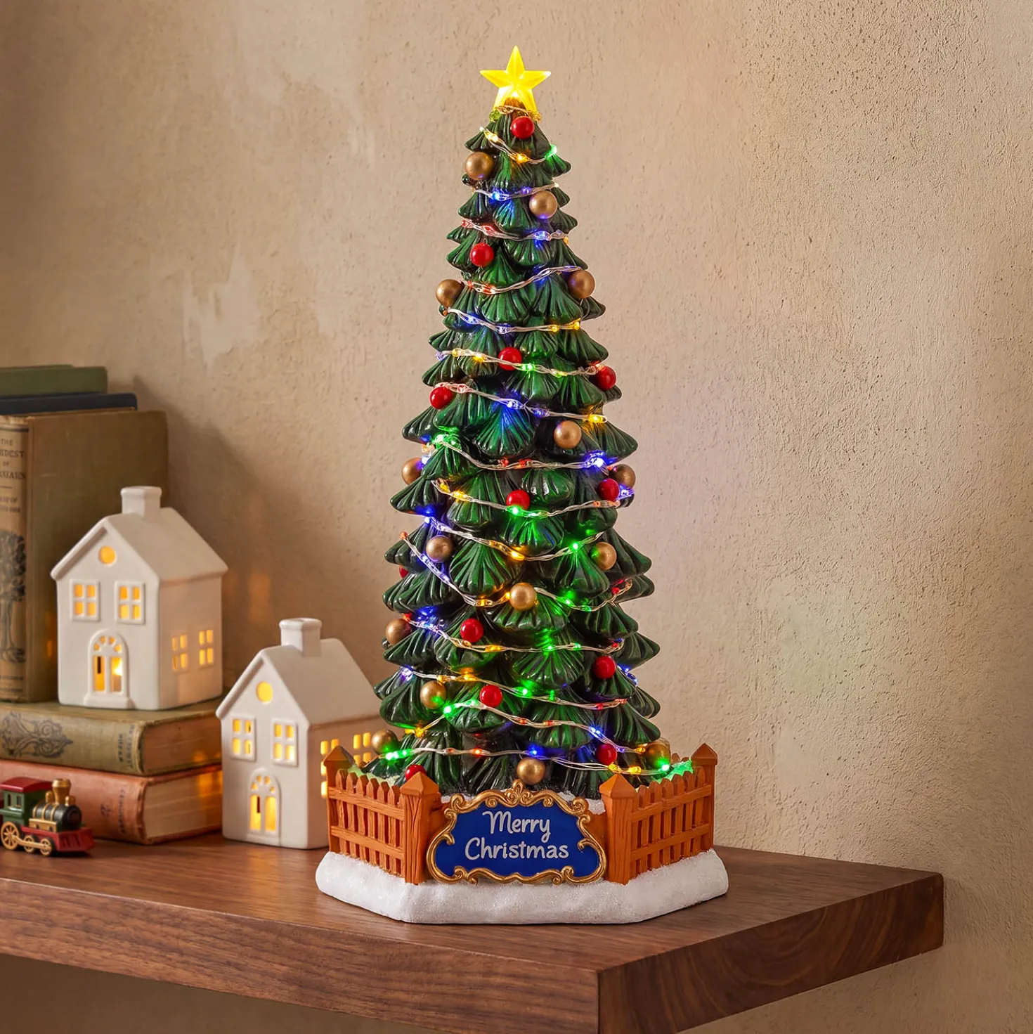 Villaggio di Natale, Albero Natale Microled, h 30 cm, musiche natalizie