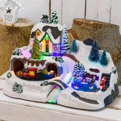 Villaggio di Natale, Albero, Trenino e Pattinatori in movimento, h 25 cm