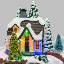 Villaggio di Natale, Albero, Trenino e Pattinatori in movimento, h 25 cm