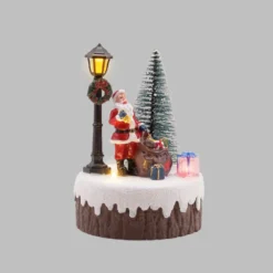 Villaggio di Natale, Babbo Natale con Lampione e Albero, h 13 cm