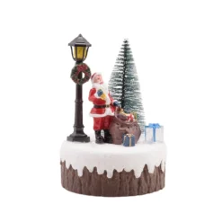 Villaggio di Natale, Babbo Natale con Lampione e Albero, h 13 cm