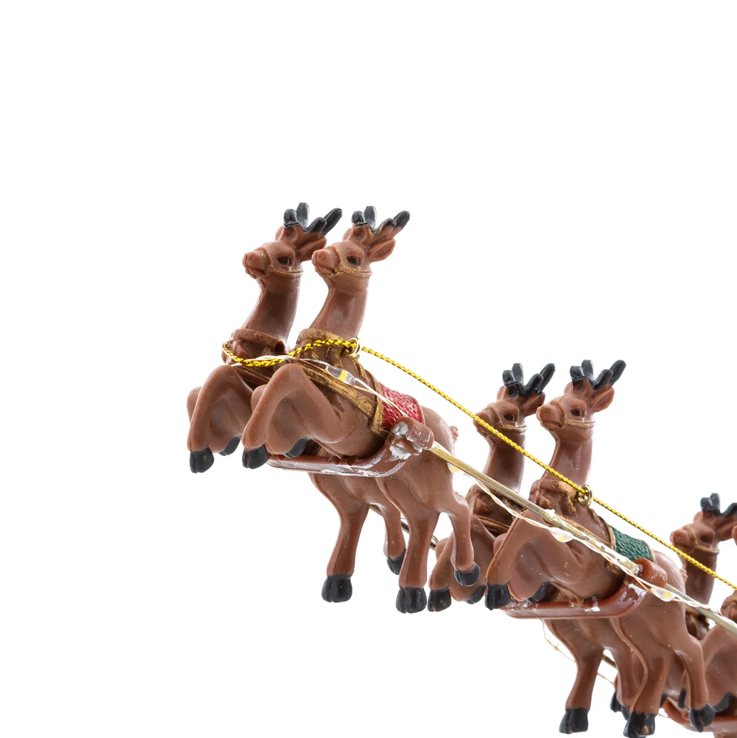 Villaggio di Natale, Babbo Natale su slitta e renne volanti, h 16 cm, led bianco caldo