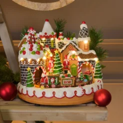 Villaggio di Natale, Candy Village con Trenino rotante, h 25 cm, musiche natalizie