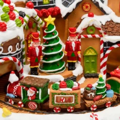 Villaggio di Natale, Candy Village con Trenino rotante, h 25 cm, musiche natalizie