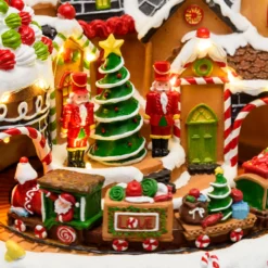 Villaggio di Natale, Candy Village con Trenino rotante, h 25 cm, musiche natalizie