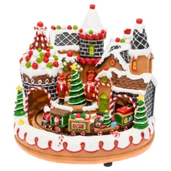 Villaggio di Natale, Candy Village con Trenino rotante, h 25 cm, musiche natalizie