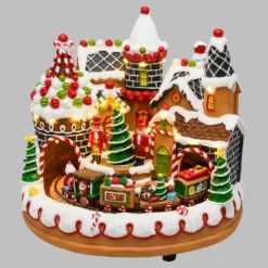 Villaggio di Natale, Candy Village con Trenino rotante, h 25 cm, musiche natalizie