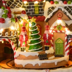 Villaggio di Natale, Candy Village con Trenino rotante, h 25 cm, musiche natalizie
