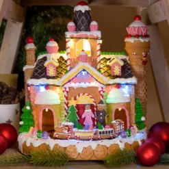 Villaggio di Natale, Candy Village con Trenino in movimento, h 28 cm, musiche natalizie