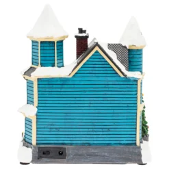 Villaggio di Natale, Casa con scena natalizia, Slitta in movimento e Albero di Natale RGB, h 23 cm, musiche natalizie