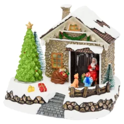 Villaggio di Natale, Casa di Babbo Natale con Albero di Natale rotante, h 17 cm, musiche natalizie