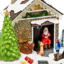 Villaggio di Natale, Casa di Babbo Natale con Albero di Natale rotante, h 17 cm, musiche natalizie