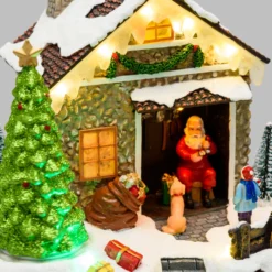Villaggio di Natale, Casa di Babbo Natale con Albero di Natale rotante, h 17 cm, musiche natalizie
