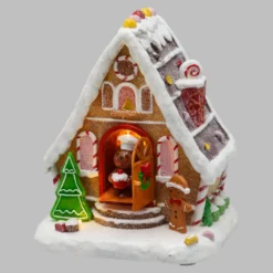 Villaggio di Natale, Casa di Marzapane con porta che si apre e chiude, h 18 cm, musiche natalizie