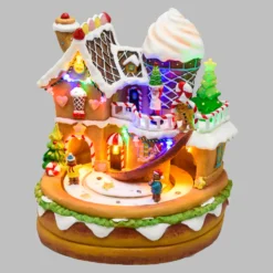 Villaggio di Natale, Casa di Marzapane con personaggi in movimento, h 21 cm, musiche natalizie