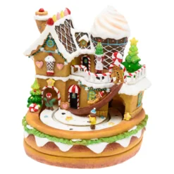 Villaggio di Natale, Casa di Marzapane con personaggi in movimento, h 21 cm, musiche natalizie