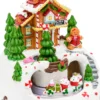 Villaggio di Natale con Paesaggio innevato Casa di Marzapane, Trenino Cake in movimento rotatorio, h 16 cm, musiche natalizie