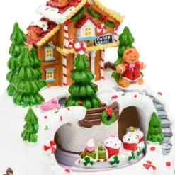 Villaggio di Natale con Paesaggio innevato Casa di Marzapane, Trenino Cake in movimento rotatorio, h 16 cm, musiche natalizie