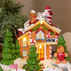 Villaggio di Natale con Paesaggio innevato Casa di Marzapane, Trenino Cake in movimento rotatorio, h 16 cm, musiche natalizie