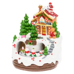 Villaggio di Natale con Paesaggio innevato Casa di Marzapane, Trenino Cake in movimento rotatorio, h 16 cm, musiche natalizie