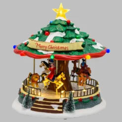 Villaggio di Natale, Giostra natalizia in movimento, h. 26 cm, led multicolor