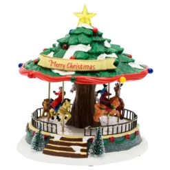 Villaggio di Natale, Giostra natalizia in movimento, h. 26 cm, led multicolor