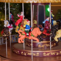 Villaggio di Natale, Giostra rotante con Cavalli in movimento verticale, h. 31 cm, musiche natalizie