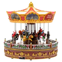 Villaggio di Natale, Giostra rotante con Cavalli in movimento verticale, h. 31 cm, musiche natalizie