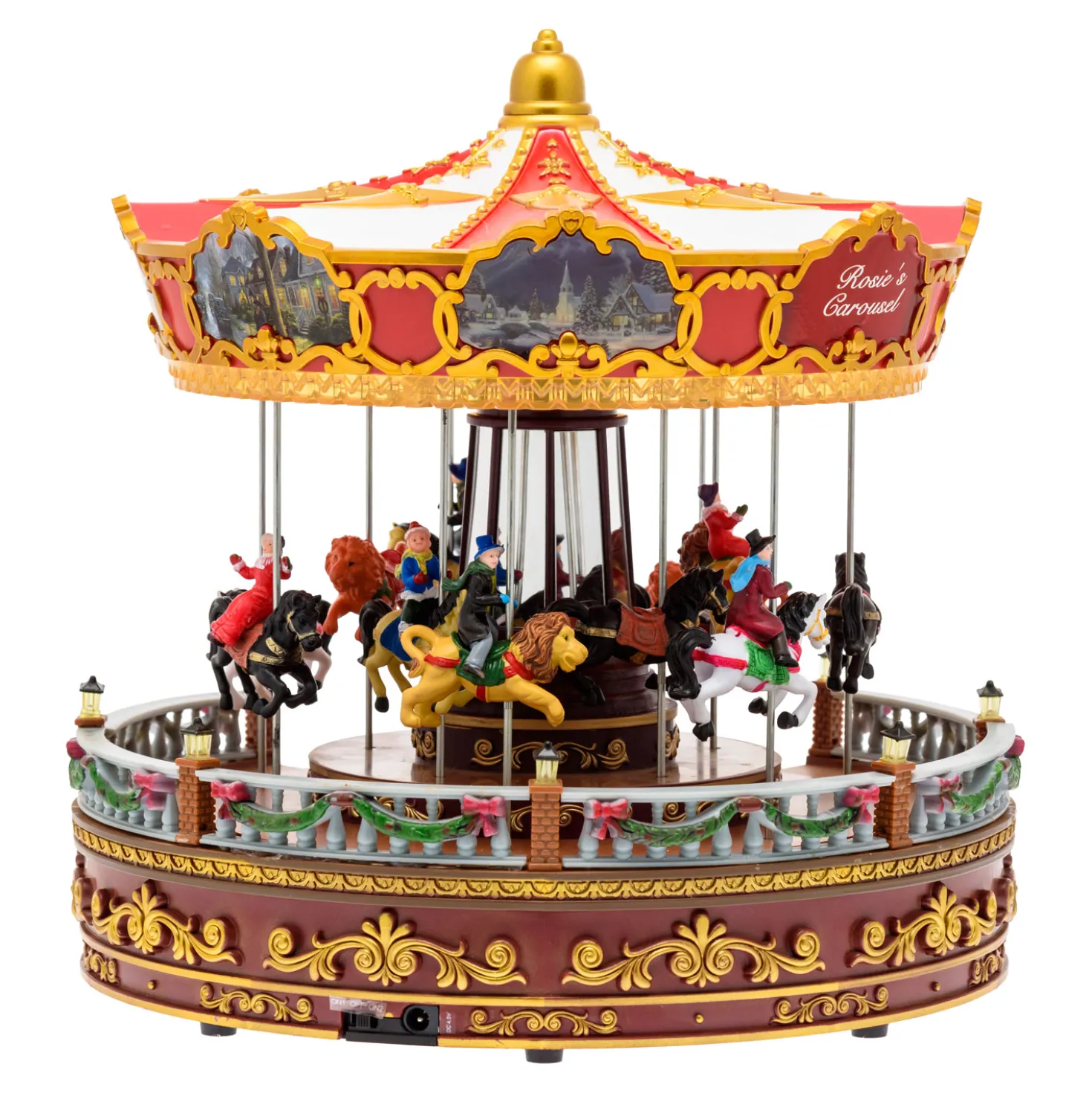 Villaggio di Natale, Giostra rotante con Cavalli in movimento verticale, h. 31 cm, musiche natalizie