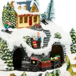 Villaggio di Natale Innevato con Trenino, Albero e Giostra rotanti, h 31 cm, musiche natalizie
