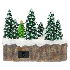 Villaggio di Natale in Poliresina, Ruscello con Ponte e Albero rotante, h 15 cm