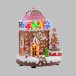 Villaggio di Natale in Poliresina, Casa di Marzapane con Albero rotante, 20 cm, musiche natalizie