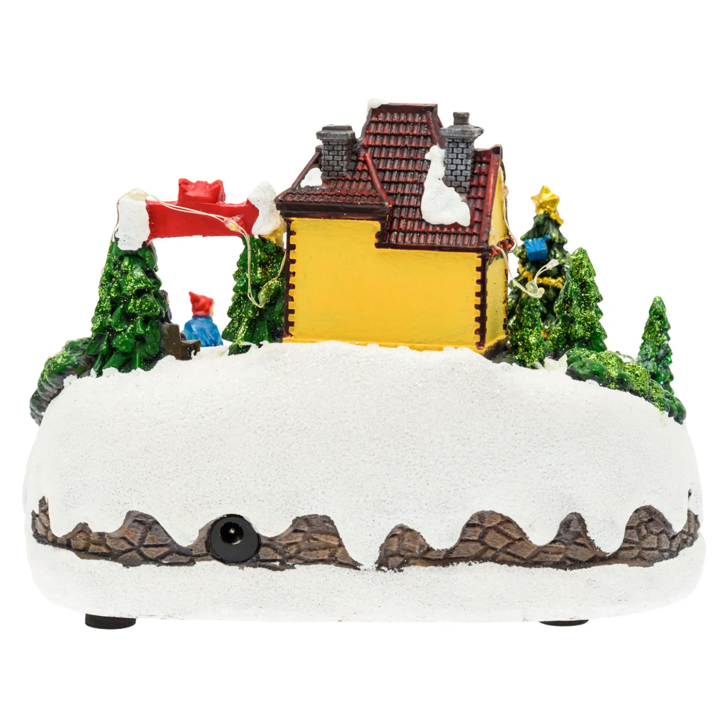 Villaggio di Natale in Polyresina, Pattinatore e Albero Natale con Bambini rotanti, h 15 cm