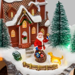 Villaggio di Natale, Paesaggio con Babbo e Cane, Trenino rotante in Galleria, h 21,5 cm