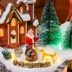 Villaggio di Natale, Paesaggio con Babbo e Cane, Trenino rotante in Galleria, h 21,5 cm