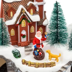 Villaggio di Natale, Paesaggio con Babbo e Cane, Trenino rotante in Galleria, h 21,5 cm