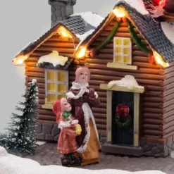 Villaggio di Natale, Paesaggio con Babbo Natale su Slitta, Trenino rotante, h 20 cm, musiche natalizie