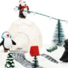 Villaggio di Natale, Paesaggio Polare con Igloo e Pinguini rotanti, h 16 cm, musiche natalizie