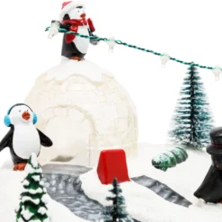 Villaggio di Natale, Paesaggio Polare con Igloo e Pinguini rotanti, h 16 cm, musiche natalizie